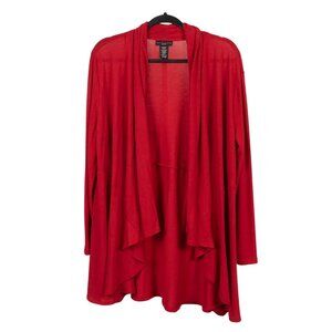 Apostrophe Cardigan Sweater 16 18W Red Long Waterfall Stretch Wrap CottageCore